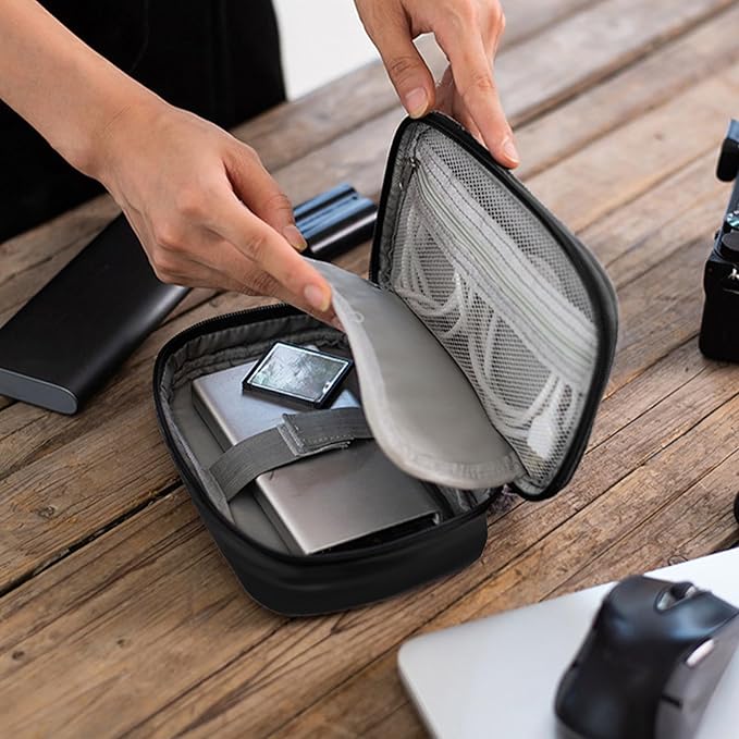 TKSDWBLTY 1Pcs Portable Cable Organizer Bag Small Electronic Cable Pouch Electronics Accessories Organizer Travel Digital Storage Bag for Power Bank Charger Card, Black