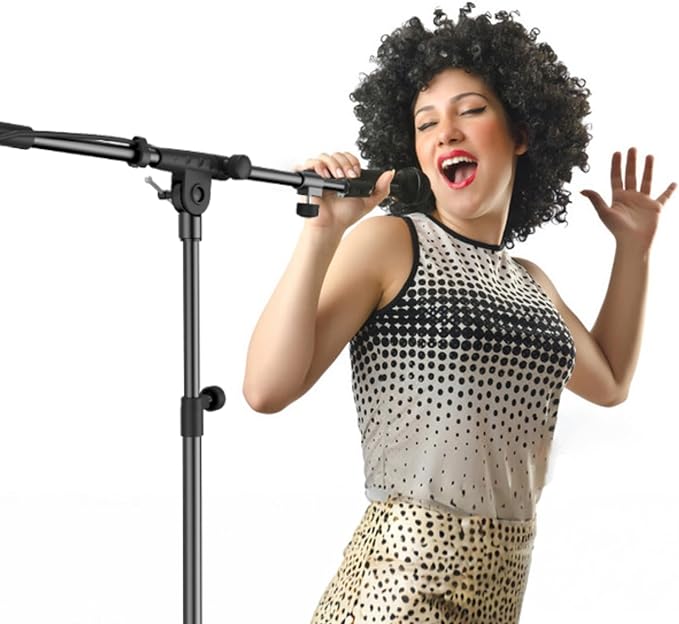 Microphone Stand, Floor Foldable Mic Stand with Phone Clip,Heavy Duty Tripod Boom Arm with 2 Mic Clips and Carrying Bag for Singing Karaoke Stage
