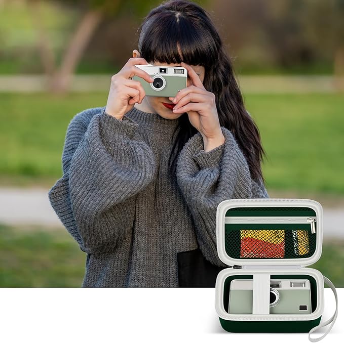 Grapsa Digital Camera Case Compatible with KODAK EKTAR H35 H35N Half Frame Film Camera, Storage Holder Organizer for Kodak Ultra F9 M35 M38 Paper Shoot kamera, 35mm Film Rolls (Box Only) - Dark Green