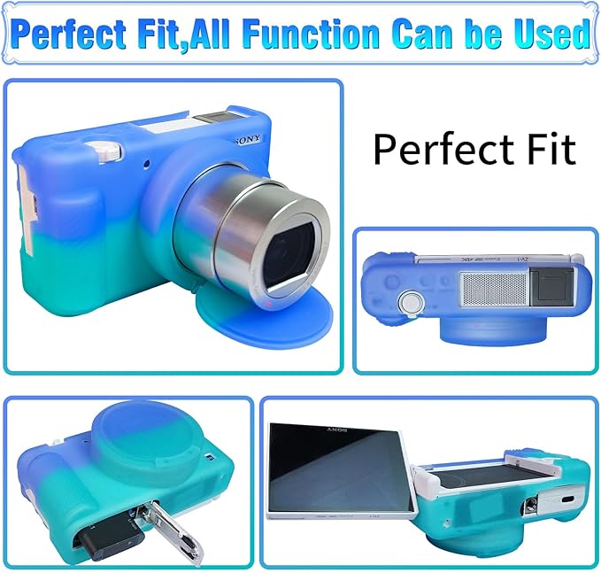 Easy Hood Camera Case for Sony ZV-1, Soft Silicone Cover Camera Sleeve Body Skin Protective Case with Removable Lens Cap for Sony ZV1 Digital Camera, Blue Green