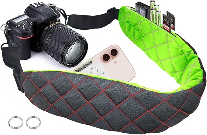 LONPAI Ultra Comfortable Camera Strap with Pockets and Thick Padded for Photographers, Adjustable Universal Cam Neck Belt