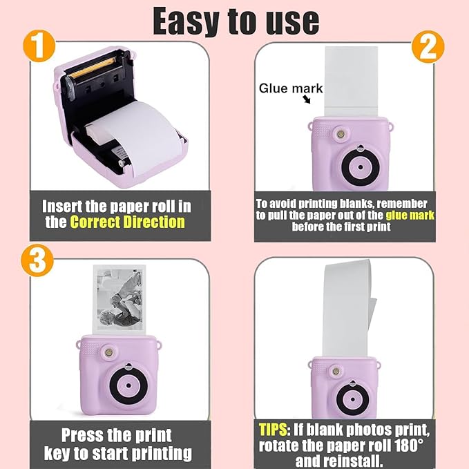 12 Rolls Kids Instant Camera Refill Print Paper, HD Photo Print Camera Print Paper roll refill for Most Kids Instant Camera - Paper Only (57X25mm)