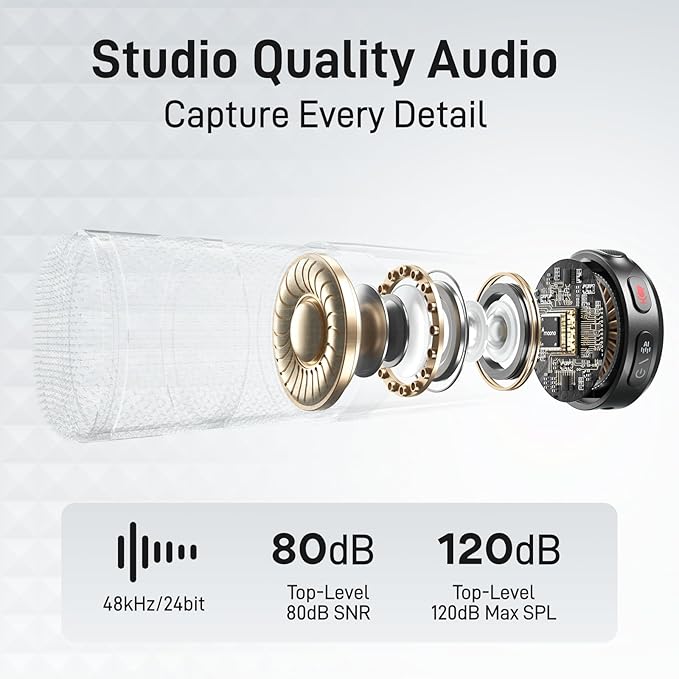 MAONO Wireless Lavalier Microphone for iPhone 17/16/15/Android/Tablet, USB C Mini Mic with 48KHz 24Bit, 300m Range, Voice Filter, Noise Cancellation, 30H Use for Video Recording, Streaming - Wave T5