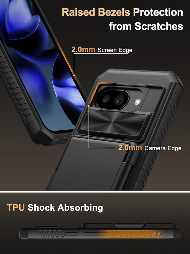 Vihibii for Google Pixel 9a Wallet Case with Card Holder (4 Cards), [RFID Blocking] & Slide Camera Cover & Raised Edges Protect Screen, Shockproof Rugged Phone Cover for Google Pixel 9a 2025, Black