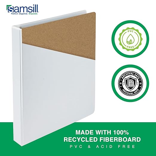 Samsill 1 Inch 3 Ring Binders, Made in USA, Economy Round Ring, Clear View Cover, 200 Sheet Capacity - for School, Home, Office - White, 4 Pack