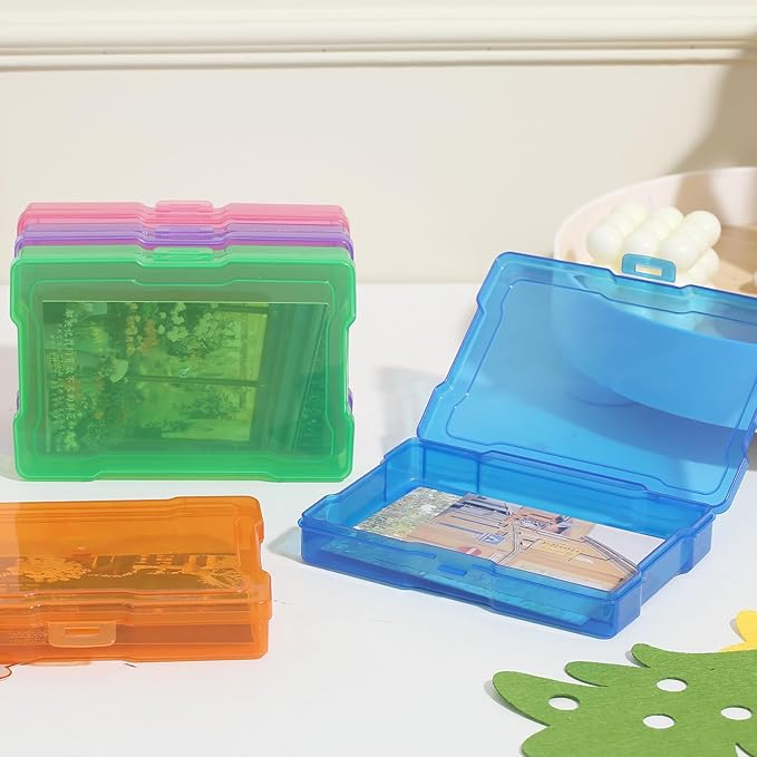 novelinks 6 Pack 4”x6” Photo Storage Boxes – Multi-Colored Plastic Organizer Cases with Lids – Picture Storage Containers for Photos, Crafts, Cards & Scrapbooking (Color 1Pack)