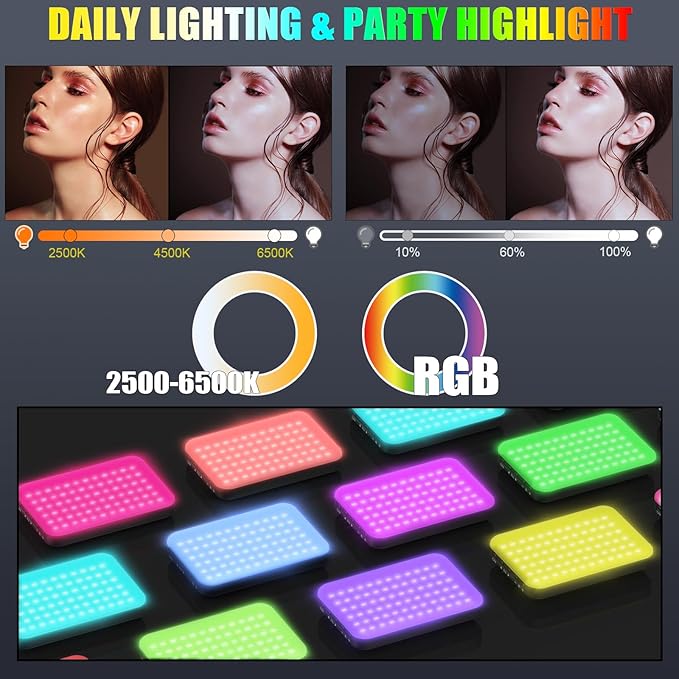 108 RGB Video Light, 2200mAh Camera Light with 3CCT/ 360° Full Color/20 Lighting Effects, 2500-6500K LED Selfie Light for iPhone-CRI 97+, Portable Phone Light for Party, Photography, Streaming (Pink)