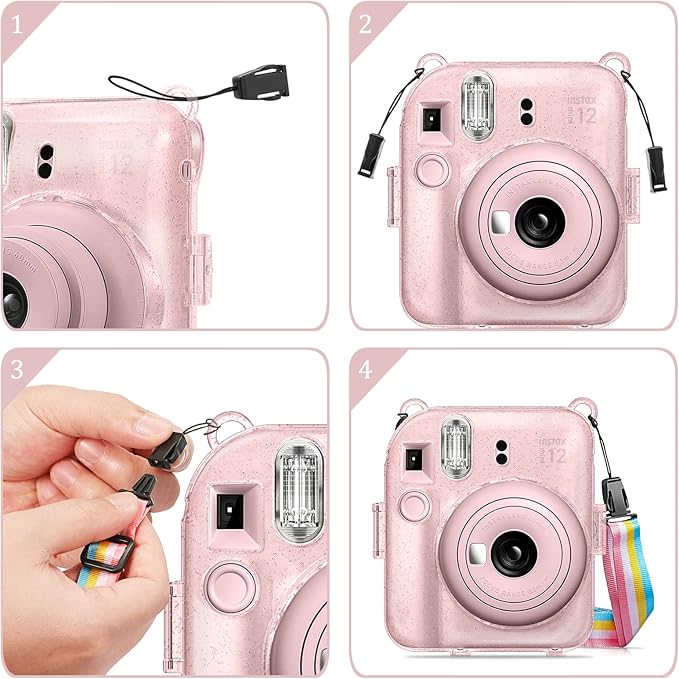 Fintie Protective Clear Case for Fujifilm Instax Mini 12 Instant Camera - Crystal Hard Shell Cover with Upgraded Film Pocket for Storing Photos & Removable Shoulder Strap
