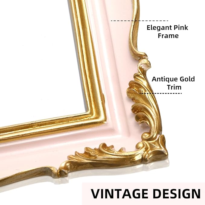 2 Pack 6x8 Inch Vintage Photo Frames, Antique Picture Frames with Golden Trim, Display Pictures Pink for Wall or Tabletop, Horizontal or Vertical