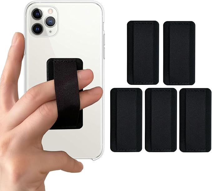 Universal Phone Grip Holder for Hand - Wireless Charging Compatible - Universal Finger Strap Phone Holder Compatible with Most Smartphones (Black) - 5Pack
