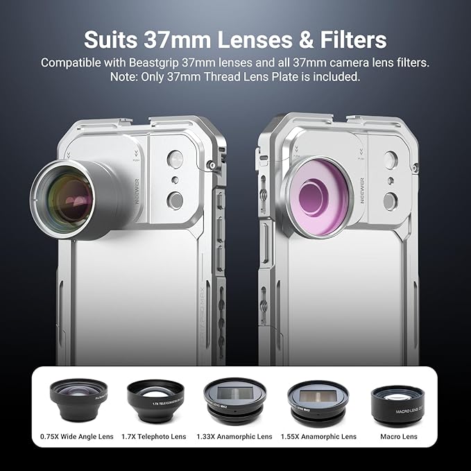 NEEWER 37mm Filter Lens Backplate for PA143/PA144 Phone Cage Only, Quick Release Video Rig Mobile Camera Photography Accessories Compatible with iPhone 17 Pro 17 Pro Max Beastgrip, PA152