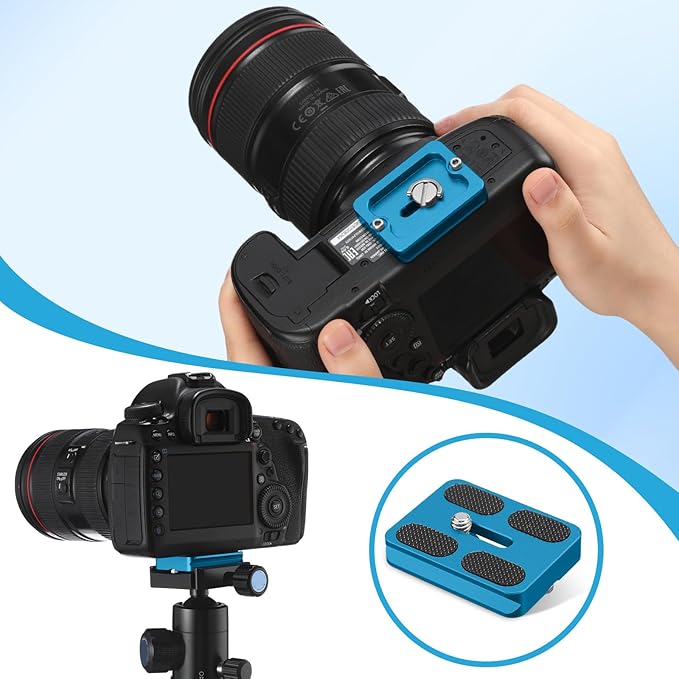 Frienda 2 Pieces Metal Quick Release Plate with 1/4''-20 Camera Screw Tripod Mount Plate Fits Standard for DSLR Camera Tripod Ball Head(Blue,Pu50)