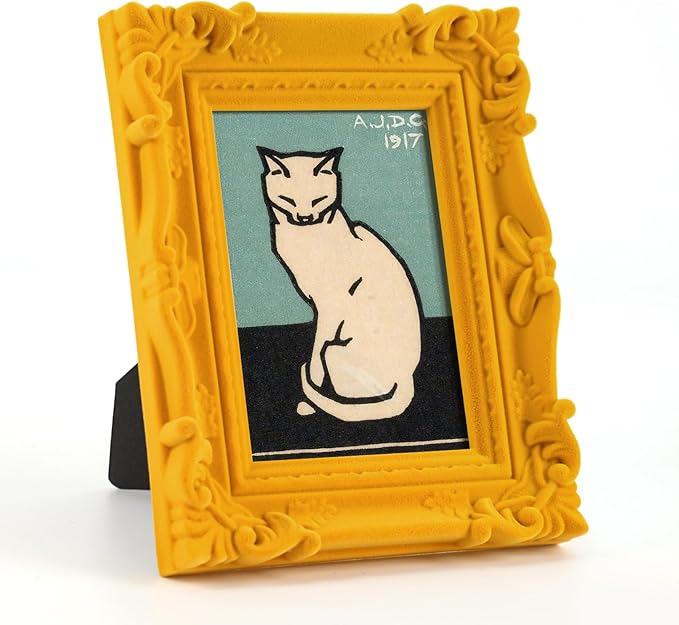 Yellow Picture Frame 5x7 for Family Photos Dog Cat Animal Portraits, Flocking Vintage Ornate Frame for Shelf Side Table Gallery Wall Art, Small Real Glass Decorative Frames (Yellow)
