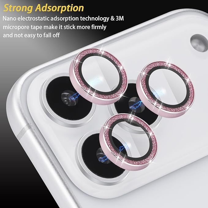 Camera Lens Protector for iPhone 17 Pro/17 Pro Max, Aluminum Alloy Tempered Glass Lens Protector with Installation Frame Fits for iPhone 17 Pro/17 Pro Max (Glitter Pink)