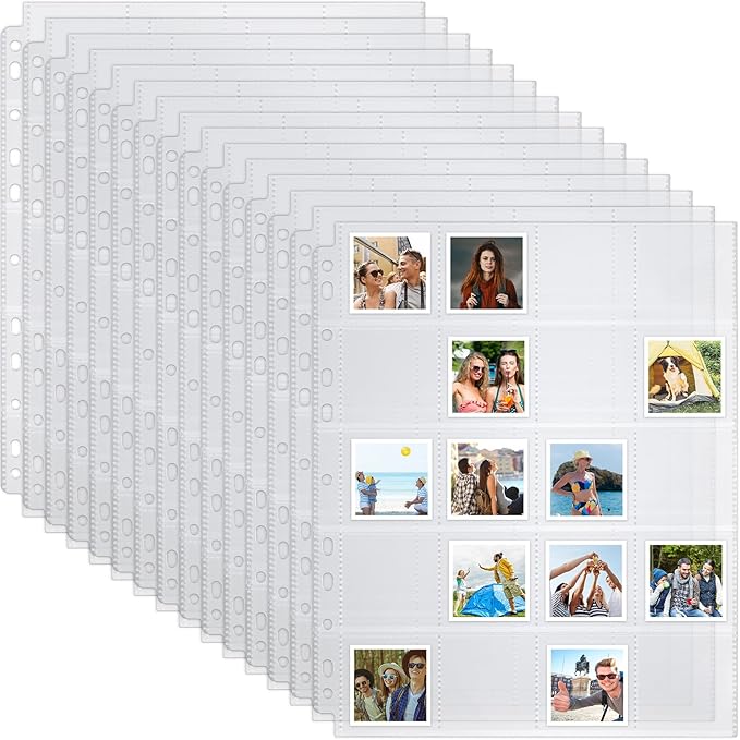 Fuyoooo 100 Pack Protective Photo Slide Pages Holds 20 35mm Slides Top Loading Photo Page Sleeves for 3 Ring Binder Holds 2000 2 x 2 Inch Photos Archival Slide Storage Album Refill Preservers