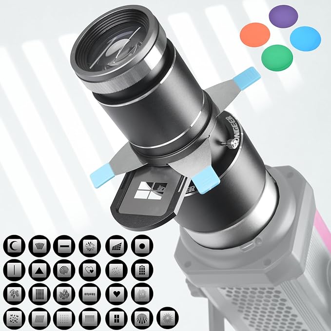 Optical Snoot for Bowens Mount Light,Photography Spotlight Projector for Tiktok Portraits Shape The Light Compatible with Aputure Amaran 60D/XS/100X/D 200D/GODOX SL60,4 Color Filters and 25 Gobos