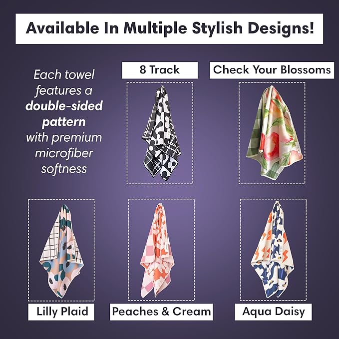 Reversible Microfiber Towel - Ultra Absorbent, Quick-Drying Hand Towels - Modern Design, Scratch-Free, Lint-Free for Kitchen, Bathroom, Car Cleaning - 19x29 Inches, Set of 1 (Aqua Daisy- Blue/Orange)