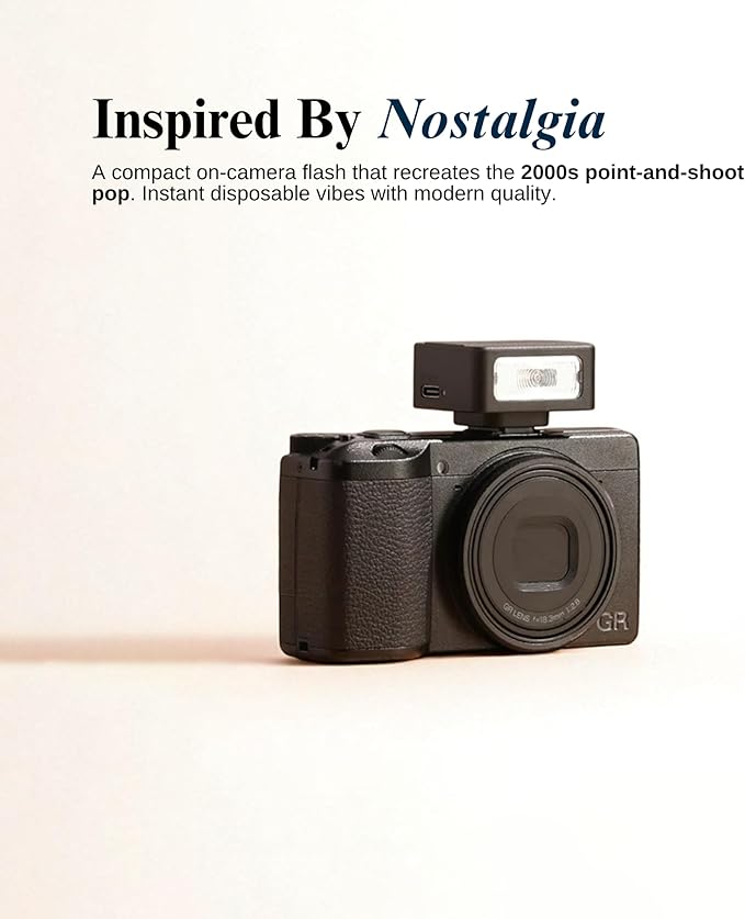 Retropia Retro Flash Pro | Compact Universal Flash Mount for The Iconic Vintage Disposable-Camera Pop | 4 Power Levels, USB-C Rechargeable, Pocket-Sized, 375 Flashes per Charge, 3-Second Recycle Time