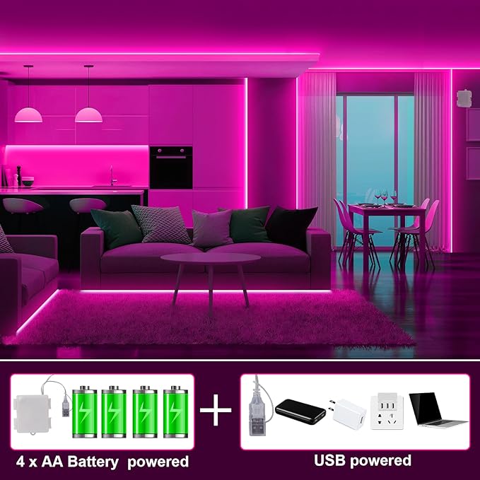 OMIKA Pink COB LED Strip Lights Battery Powered with Remote, 6.56FT 640LED Light Strip Dimmable Cuttable Flexible Wireless LED Tape Light for Gifts, Bedroom, Party, TV Backlight, DIY Decor (2 Pack)