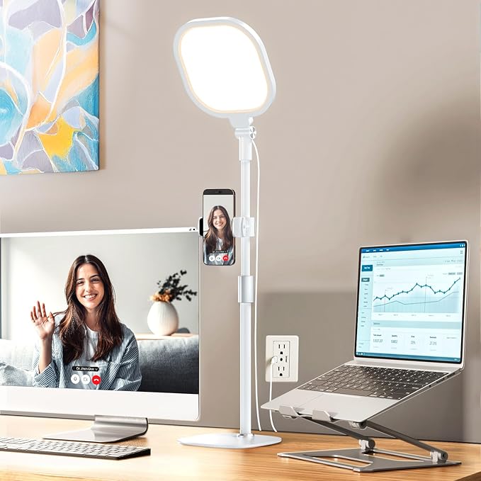 White 1Pack Video Conference Lighting for Zoom Meeting, Ring Light for Desk with Flexible Stand