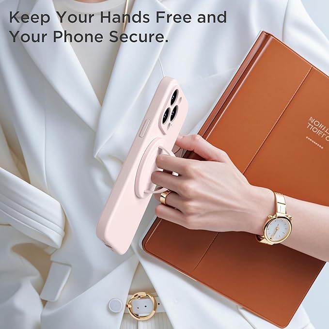 Upgraded Magnetic Phone Grip, Liquid Silicone Soft and Portable, Removable Finger Loop Ring Grip Holder for iPhone, Strong Magnetic Attraction, Compatible with MagSafe Phone Case, Lovely Pink