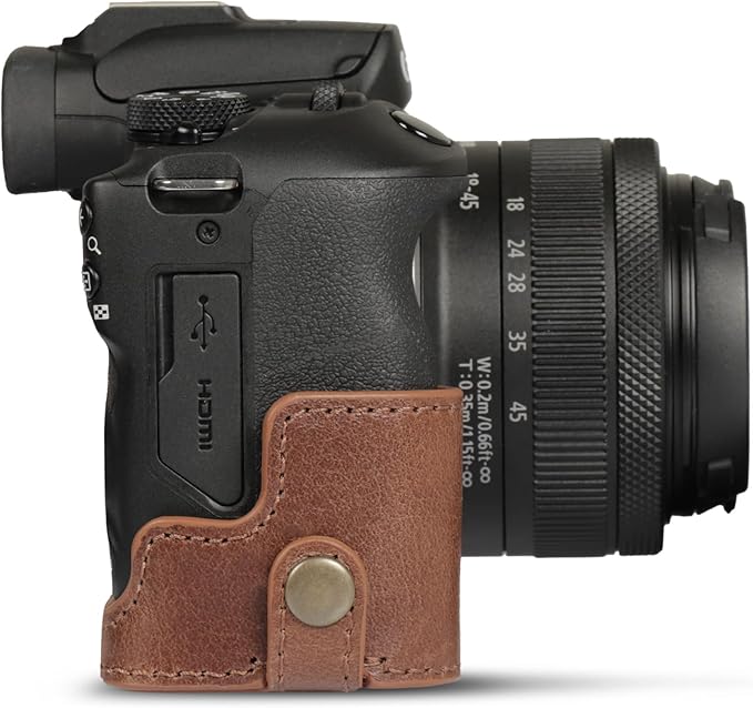 Mega Gear Genuine Leather Camera Case for Canon EOS R100 (18-45mm) - Stylish and Protective - Brown