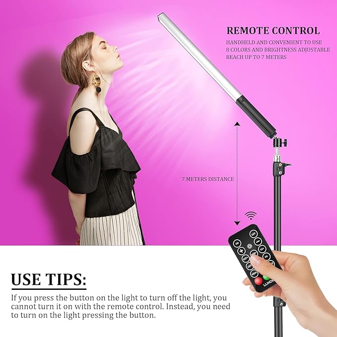 LUXCEO RGB LED Photography Lighting Portable Wand Handheld LED Video Light 1000 Lumens CRI 95+ USB Rechargeable with Remote Control, Carry Bag, Adjustable Color Temperature 3000K-6000K and 36 Colors