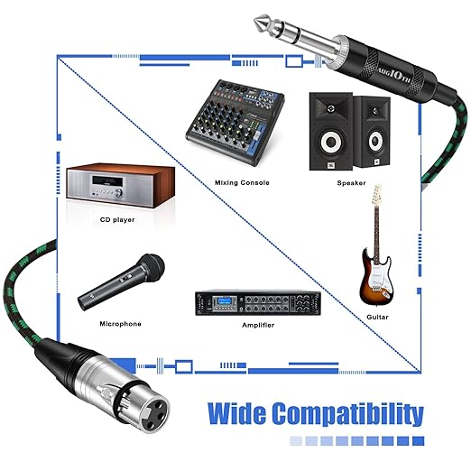 XLR Female to 1/4 Cable 10ft Balance 6.35mm TRS Plug to 3-pin Cannon Mic Cable