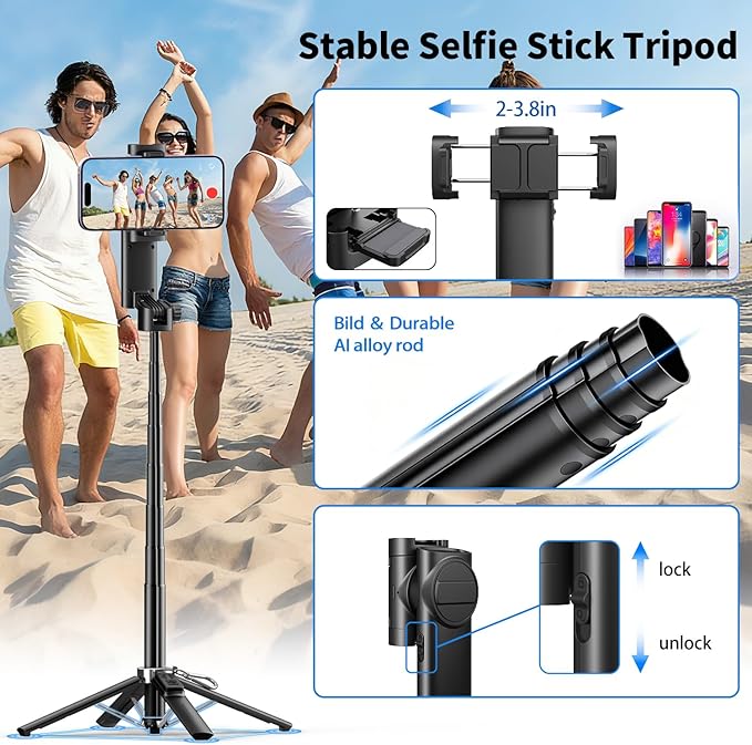iPhone Gimbal Stabilizer, Estabilizador de Celular Profesional, Android Smartphone Aluminum Extendable Selfie Stick Tripod, 360° Automatic Rotation, Auto Balance for Live Video Recording, Vlogging