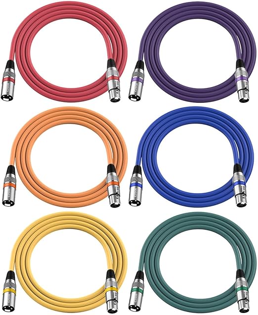 XLR Cables 6 ft, 6 Pack 3-Pin XLR Male to Female Microphone Cable, Compatible with Microphones, Mic Mixer, Speakers and More, Multi-Color 6 Feet