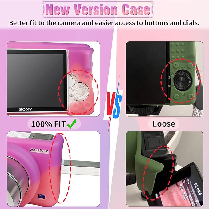 Easy Hood Camera Case for Sony ZV-1, Soft Silicone Cover Camera Sleeve Body Skin Protective Case with Removable Lens Cap for Sony ZV1 Digital Camera, Purple Pink