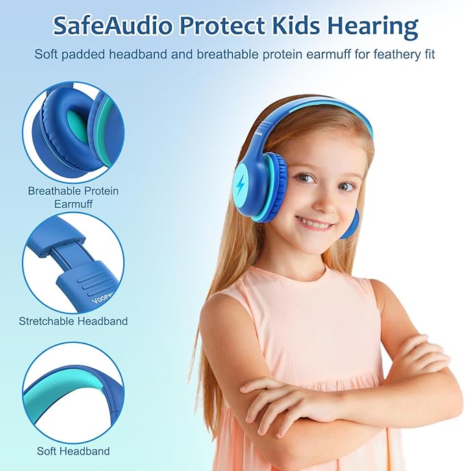 Kids Headphones Wired with Microphone, USB Type C Headphones for Kids Girls Boys with Cord/LED Lights/85/94dB Volume Limit, Portable Over Ear Headphones for School/Travel/Tablet/iPad