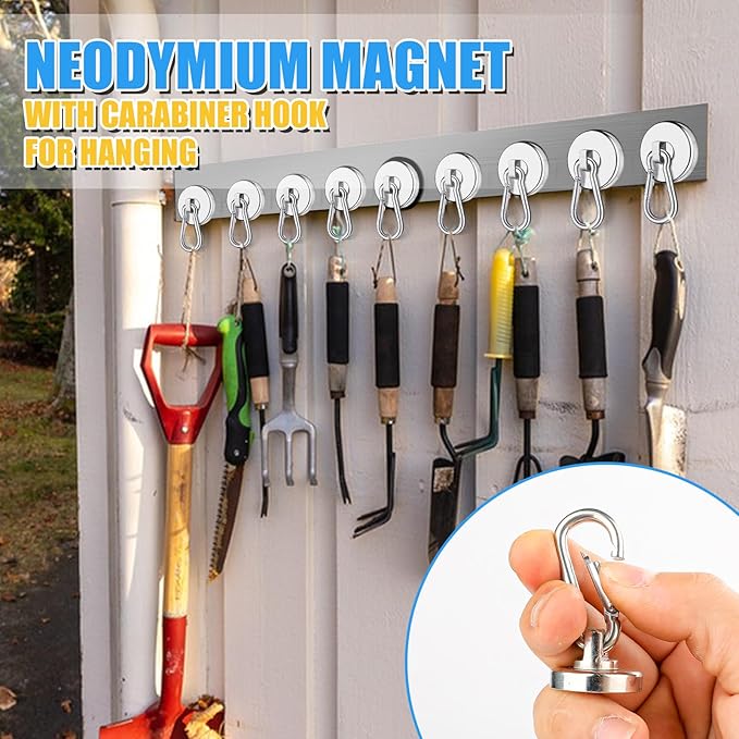 VSKIZ Magnetic Hooks, 70Lbs Heavy Duty Magnetic Hooks with Swivel Carabiner for Cruise Cabins, 6 Pack Extral Strong Neodymium Magnet Hooks for Hanging, Metal Magnetic Hanger for Toolbox, Grill, Fridge