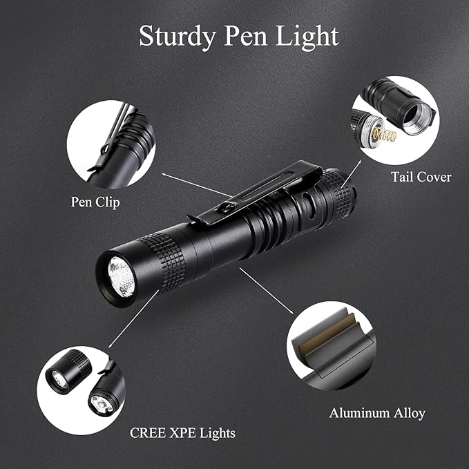 Mini Flashlight, 8 Pack Pocket Flashlight, Small Pen Light Flashlights with Clip, AAA Battery Powered Portable Pen Flashlights Ideal for Emergency Repair Camping and Outdoor Use White Light