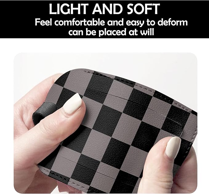 2 Pack Luggage Tag Suitcase Tags PU Leather Identifiers Privacy Cover Luggage Tags Aesthetic Cute Travel Bag Labels for Women Girls Men-Black Gray Checkered
