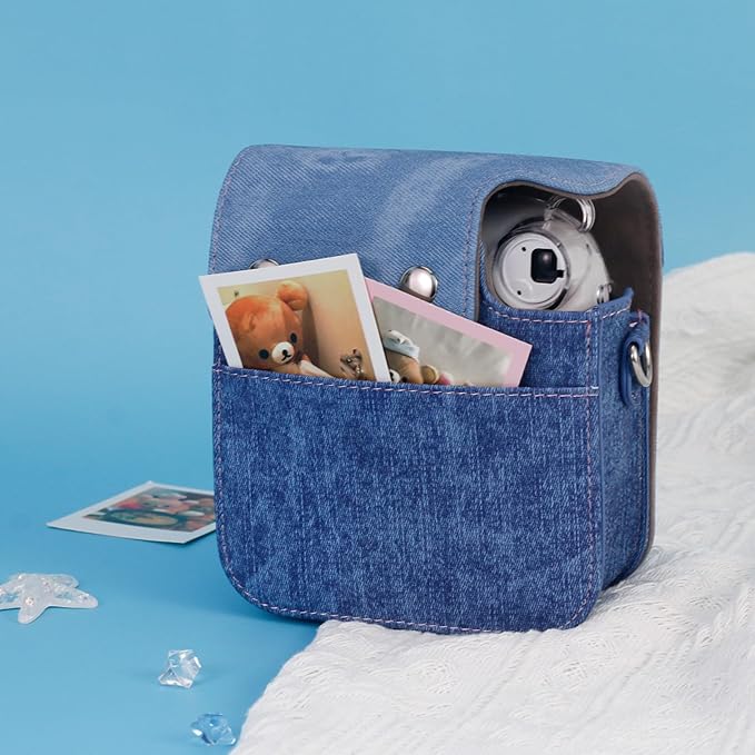 Frankmate Protective Case Compatible with Fujifilm Instax Mini 12/11/40 Camera, Sweetheart Denim Camera Bag with Pocket and Adjustable Shoulder Strap