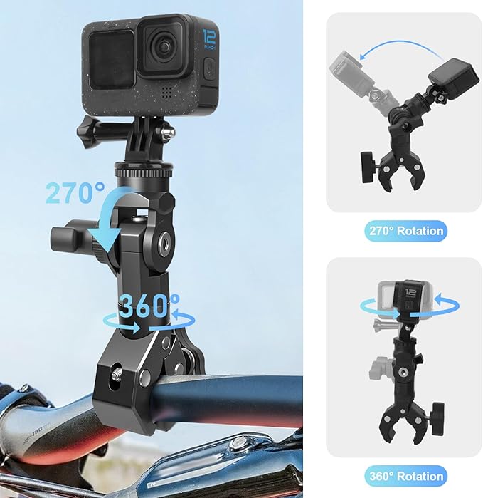 Super Clamp Mount with Magic Arm for Motorcycle & Bike, Heavy Duty Camera Clamp for GoPro 13/12/11/10/9, Compatible with Insta360 X5 X4 X3, for DJI Osmo Action Camera - YD055