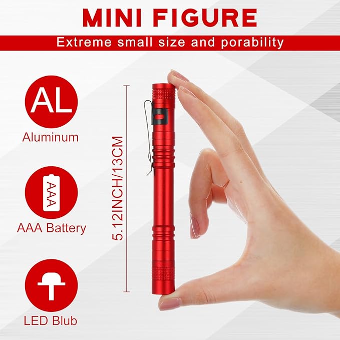 Hortsun 20 Pcs Mini Pen Light Flashlights Christmas Gifts for Men Pocket Flashlights Pen with Clip Small LED Handheld Slim Torches Without Battery(5.12 Inch,Red)
