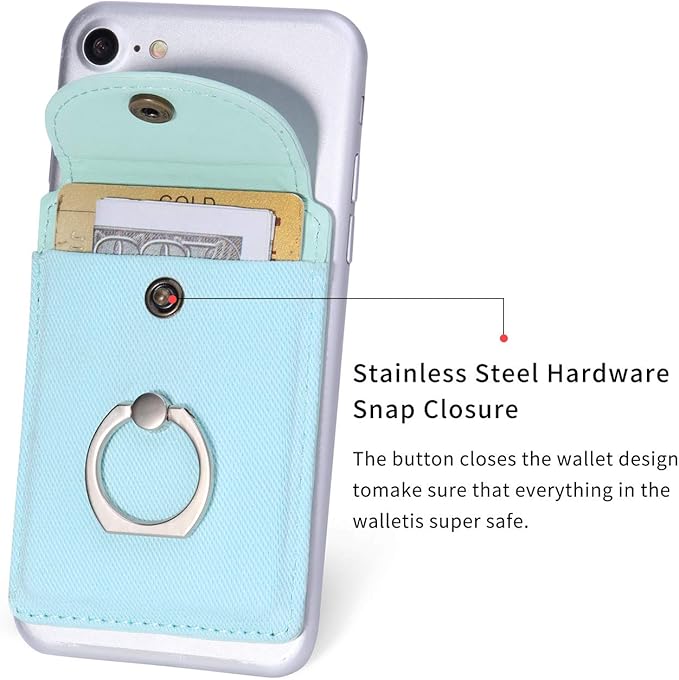 Credit Card Holder for Back of Phone with Ring Stand Stick on Phone Wallet,Ultra-Slim Self Adhesive,RFID Blocking Ring Pocket Wallet Stick on Most Smartphones(Finger Ring Mint)