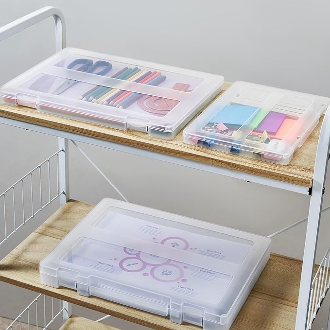 Mickiewicz 8 Pack Paper Storage Boxes, 8.5 x 11 Plastic Portable Project Case for US letter Size and A4 paper, Plastic Multi-Purpose Thick Scrapbook Storage Box for Office,Craft or Art Supplies