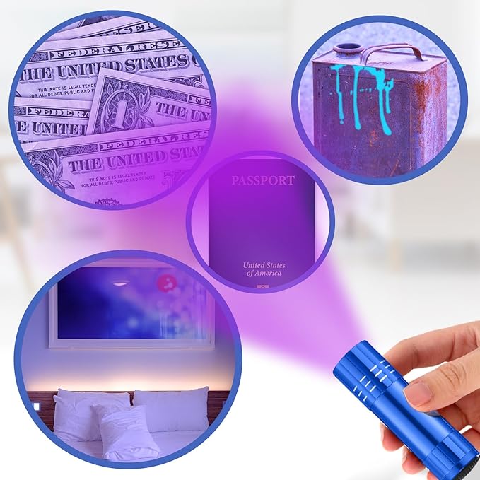 Riakrum 12 Pcs UV Blacklight Flashlights LED Handheld Mini Light Flashlight Small Portable Detector 395nm 9 LED Light for Pet, Carpet Dry Stains Detection, Spot Scorpions, Resin Curing (Blue)