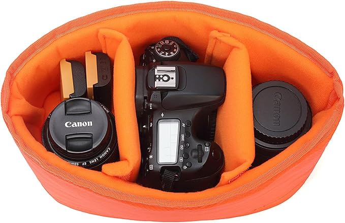 JAKAGO Shockproof Camera Insert Bag for SLR DSLR Mirrorless Camera Lens Flash Light Accessories Camera Pouch with Adjustable Dividers for Canon Nikon Sony Water Resistant Camera inner case(Orange)