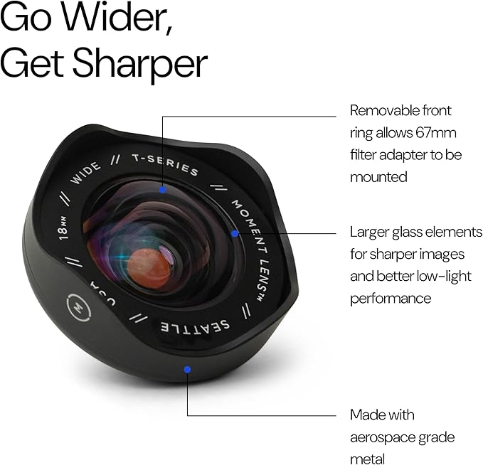 Moment 18mm Wide Lens for iPhone – T-Series Mobile Lens for Ultra-Wide Photos & Videos