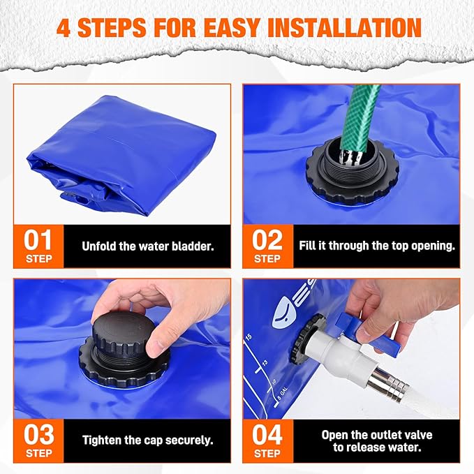 Yesker Portable Water Storage Bladder 30 Gallon – Heavy-Duty 1000D PVC Foldable Water Bladder Tank with 3/4" PVC Spigot for Garden, Camping & Car Use, Blue