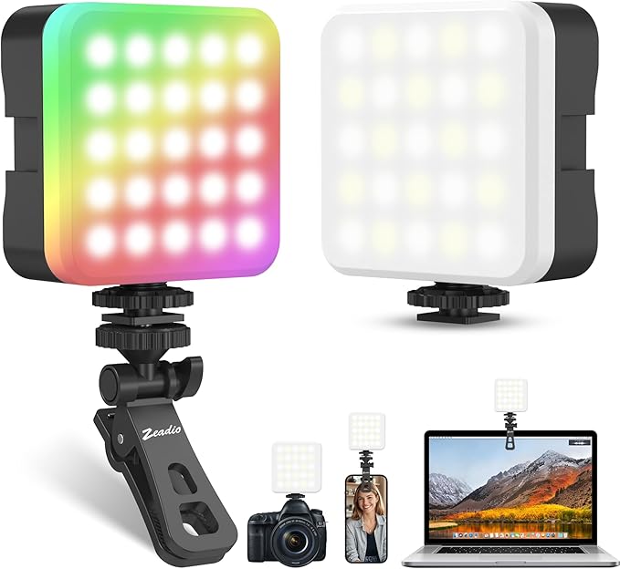 Zeadio Portable RGB Pocket Light with Clip - Adjustable 3000K-7000K Color Temperature Camera Light, CRI95, Small Video Selfie Light for Tabletop Filming/Selfie/Cell Phone/Photography, Pack of 1