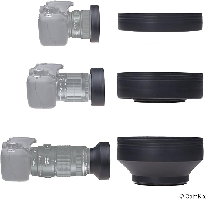 CAMKIX Camera Lens Hood 52mm - Rubber - Set of 2 - Collapsible in 3 Steps - Sun Shade/Shield - Reduces Lens Flare and Glare - Blocks Excess Sunlight for Enhanced Photography and Video Footage