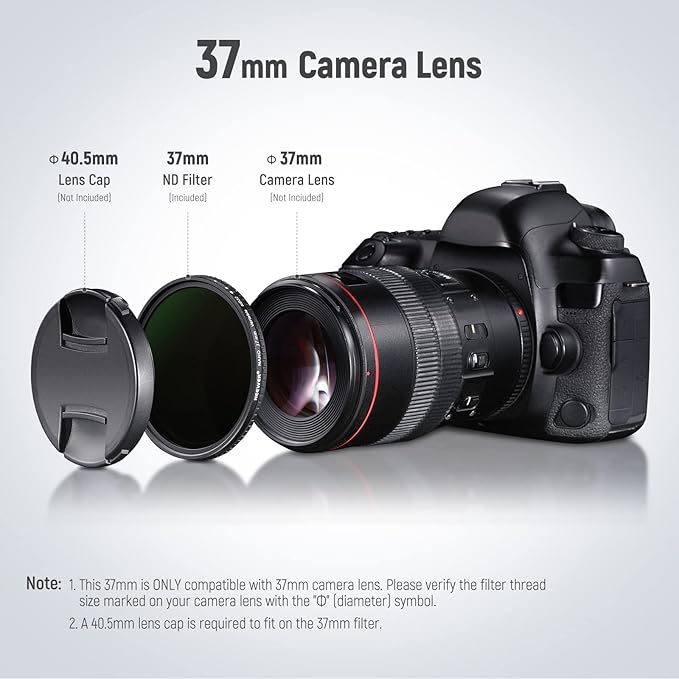 NEEWER 37mm HD Variable ND Filter ND2-ND32 (1-5 Stops) No X Cross/Optical Glass/30 Layer Nano Coated/Ultra Slim Aluminum Alloy Frame/Water Repellent/Anti Scratch Adjustable Neutral Density Filter