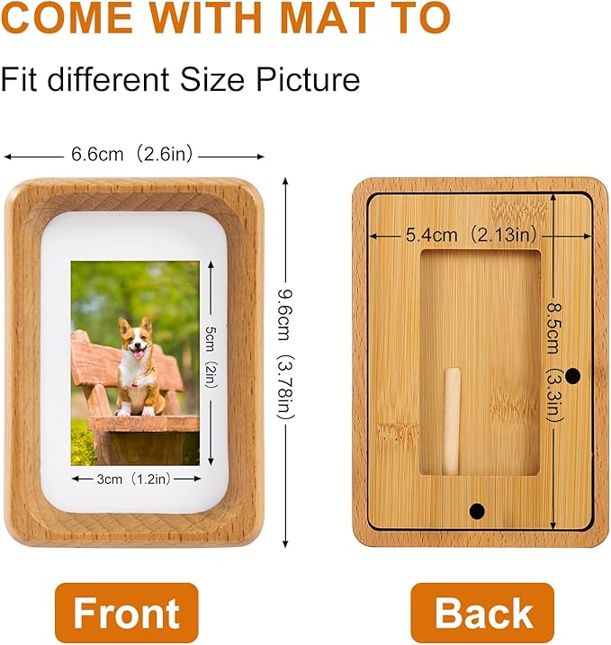 TEYCLZORE 3 inch Wood Small Picture Frames, Natural Beech Wooden Photo Frame, Desktop Cute Mini Small Photo Frame with Mat, Displays 1.2x2 Picture with Mat or 2x3 Without Mat for Tabletop Display