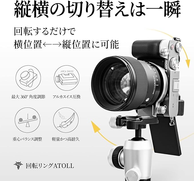 Silence Corner Atoll C-Silver - Rotating Collar for Sony Mirrorless Cameras - Fast Orientation Change Vertical/Horizontal, Easily Change Lenses, Universal Tripod Mounting & Faster Than L-Bracket