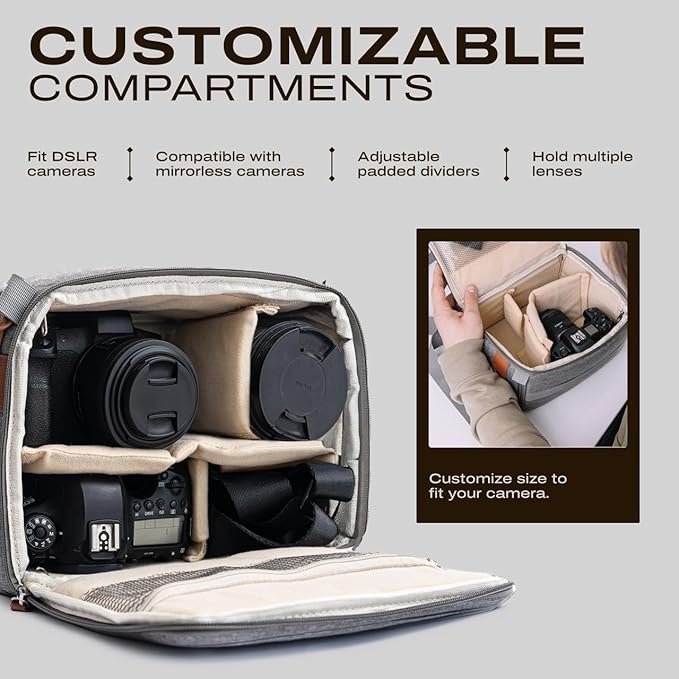 C Coiro Camera Bag for Digital DSLR SLR, Protection, Waterproof Mirrorless Small Camera Bag, Camera Lens Case, Travel Organizer Camera Insert for Backpack, Gray Color